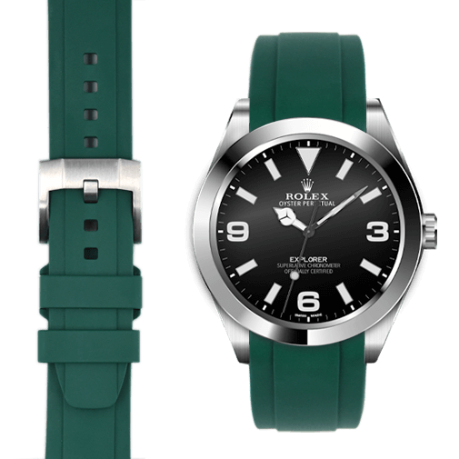 Curved End Rubber Strap for Rolex Explorer I with Tang Buckle