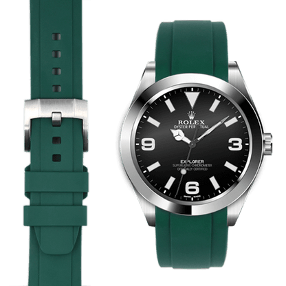 Curved End Rubber Strap for Rolex Explorer I with Tang Buckle