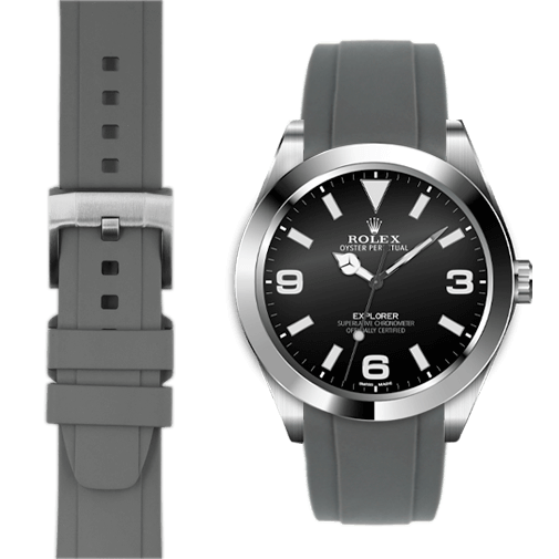 Curved End Rubber Strap for Rolex Explorer I with Tang Buckle
