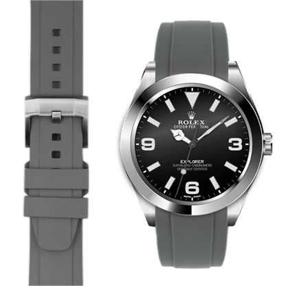 Curved End Rubber Strap for Rolex Explorer I with Tang Buckle