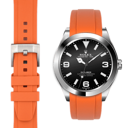 Curved End Rubber Strap for Rolex Explorer I with Tang Buckle