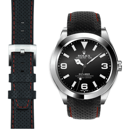 Curved End Racing Leather Strap for Rolex Explorer I with Tang Buckle