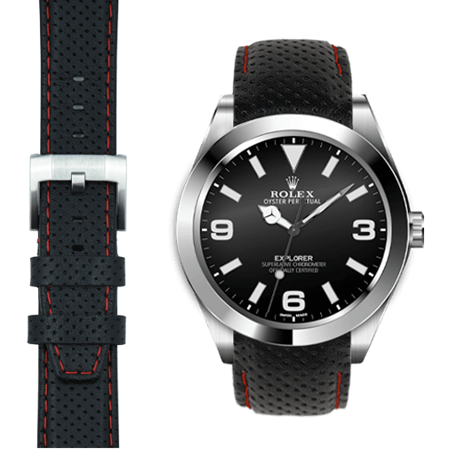 Curved End Racing Leather Strap for Rolex Explorer I with Tang Buckle