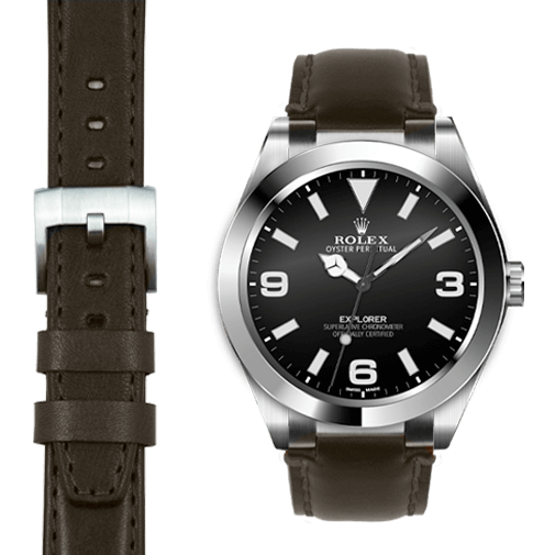 Steel End Link Leather Strap for Rolex Explorer I with Tang Buckle