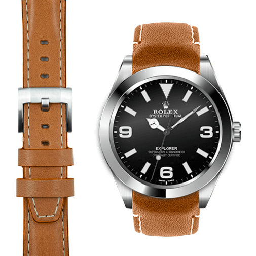 Curved End Leather Strap for Rolex Explorer I with Tang Buckle