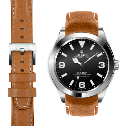 Curved End Leather Strap for Rolex Explorer I with Tang Buckle