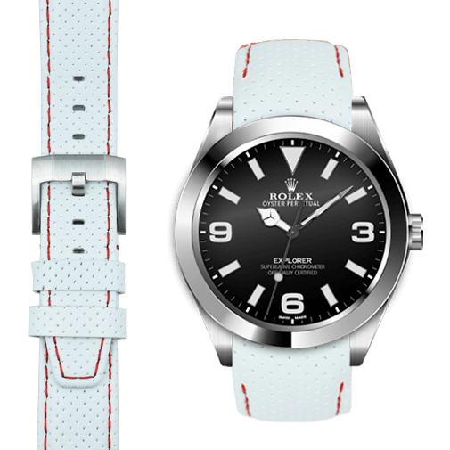 Curved End Racing Leather Strap for Rolex Explorer I with Tang Buckle
