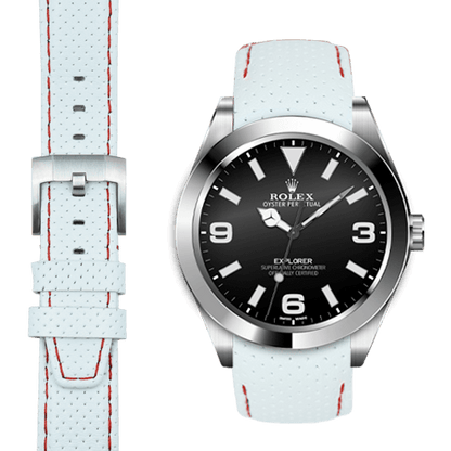 Curved End Racing Leather Strap for Rolex Explorer I with Tang Buckle