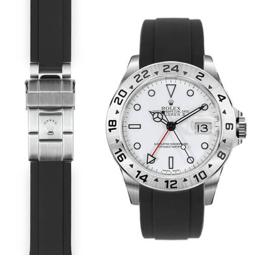 Curved End Rubber Strap for Rolex Explorer II Deployant