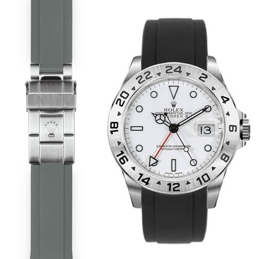 Curved End Rubber Strap for Rolex Explorer II Deployant