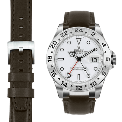 Steel End Link Leather Strap for Rolex Explorer II with Tang Buckle