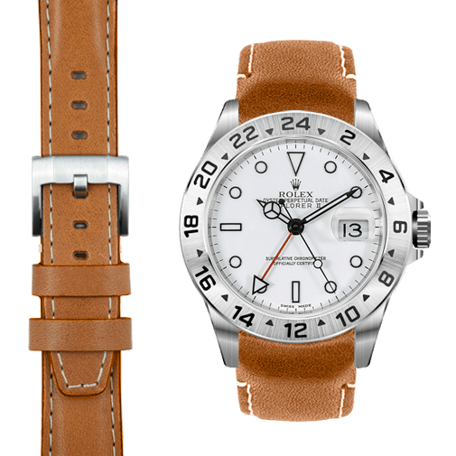 Curved End Leather Strap for Rolex Explorer II with Tang Buckle