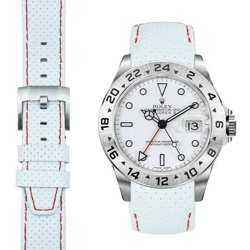 Curved End Racing Leather Strap for Rolex Explorer II with Tang Buckle