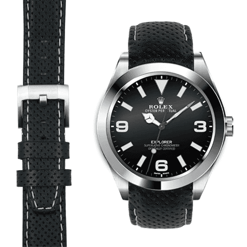 Curved End Racing Leather Strap for Rolex Explorer I with Tang Buckle