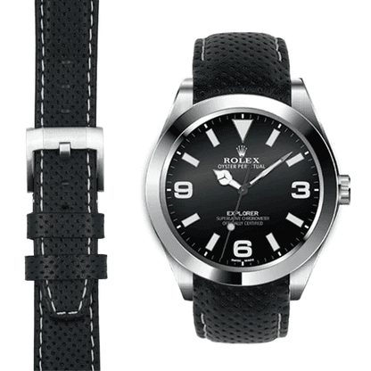 Curved End Racing Leather Strap for Rolex Explorer I with Tang Buckle