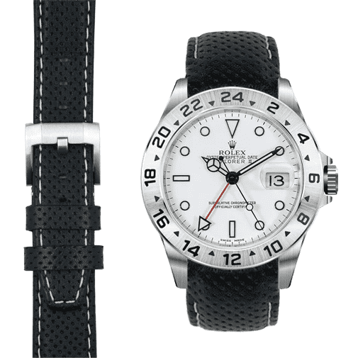 Curved End Racing Leather Strap for Rolex Explorer II with Tang Buckle