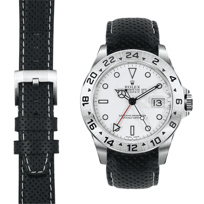 Curved End Racing Leather Strap for Rolex Explorer II with Tang Buckle