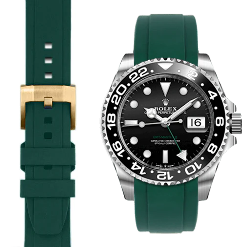 Curved End Rubber Strap for Rolex GMT Master II Ceramic with Tang Buckle