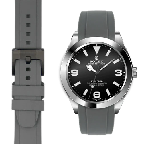 Curved End Rubber Strap for Rolex Explorer I with Tang Buckle