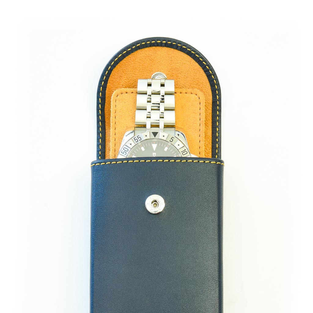 Luxury Calf Leather Watch Storage & Travel Pouch with Microfiber Interior