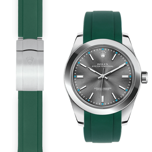 Curved End Rubber Strap for Rolex Oyster Perpetual 39mm Deployant