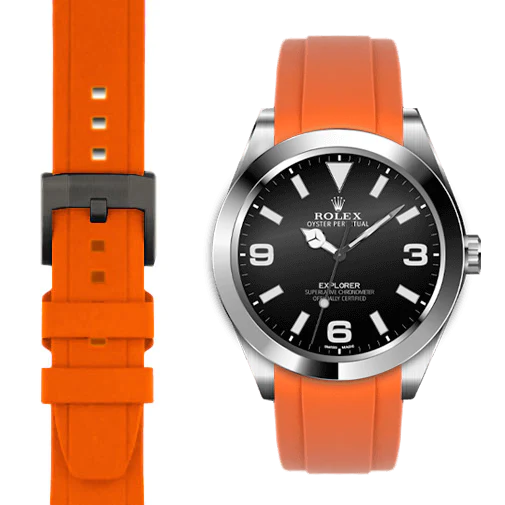 Curved End Rubber Strap for Rolex Explorer I with Tang Buckle