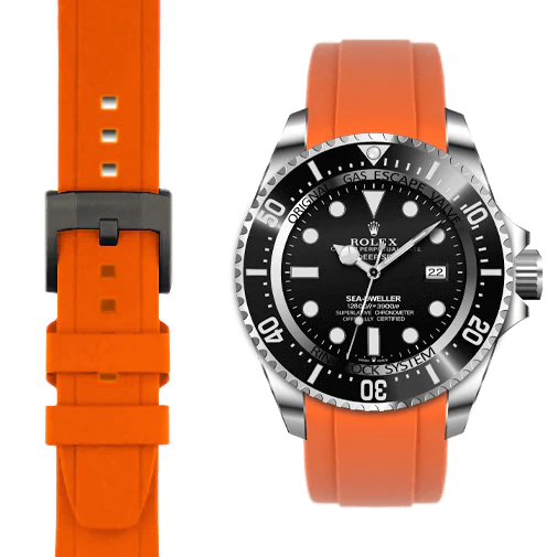 Curved End Rubber Strap for Rolex Deepsea with Tang Buckle
