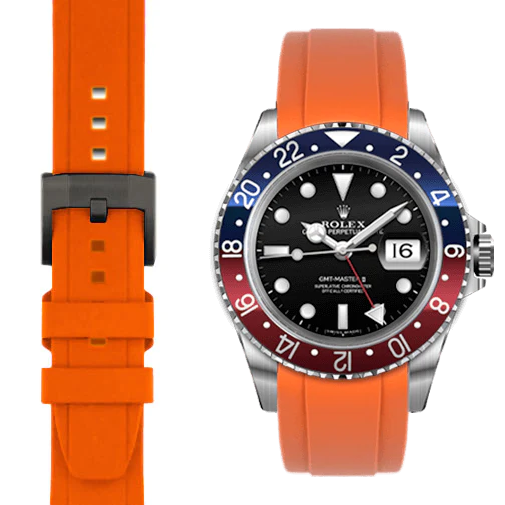 CURVED END RUBBER STRAP FOR ROLEX GMT MASTER I & II WITH TANG BUCKLE