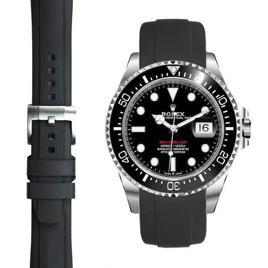Curved End Rubber Strap for Rolex Sea-Dweller 43mm with Tang Buckle
