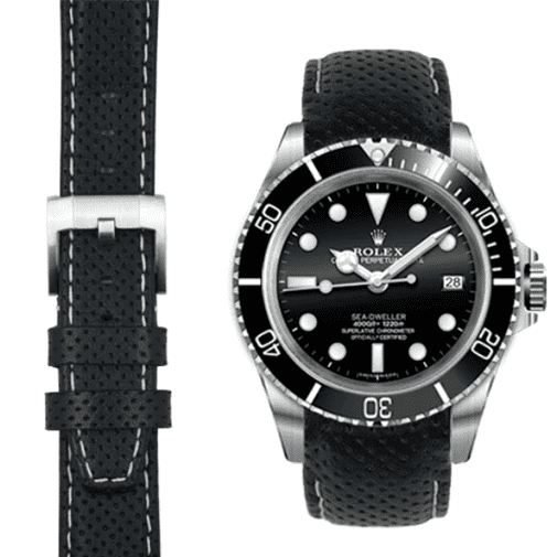 Curved End Racing Leather Strap for Rolex Sea-Dweller with Tang Buckle