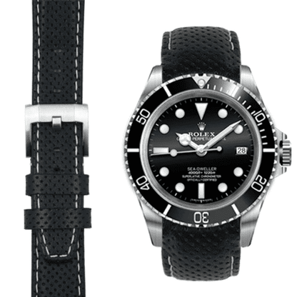 Curved End Racing Leather Strap for Rolex Sea-Dweller with Tang Buckle
