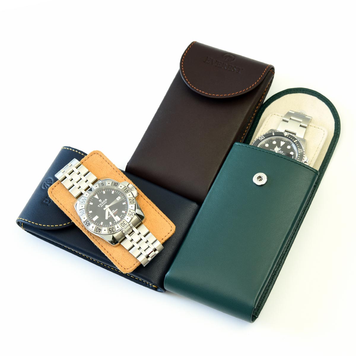 Luxury Calf Leather Watch Storage & Travel Pouch with Microfiber Interior