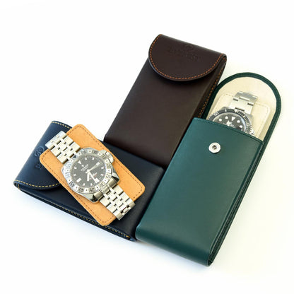 Luxury Calf Leather Watch Storage & Travel Pouch with Microfiber Interior