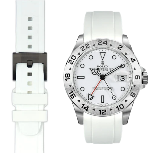 Curved End Rubber Strap for Rolex Explorer II with Tang Buckle