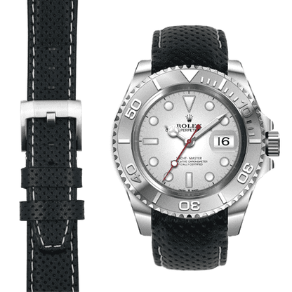 Curved End Racing Leather Strap for Rolex Yacht-Master with Tang Buckle