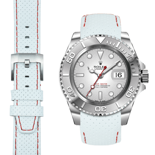 Curved End Racing Leather Strap for Rolex Yacht-Master with Tang Buckle